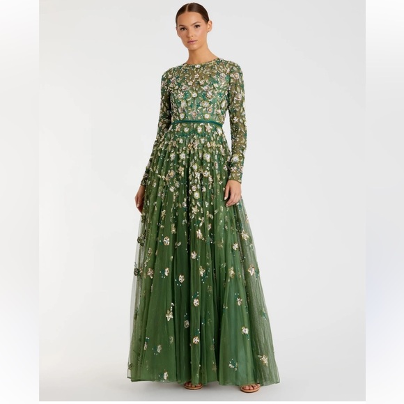 Mac Duggal Dresses & Skirts - Mac Duggal Green Embellished Long Sleeve A Line Gown